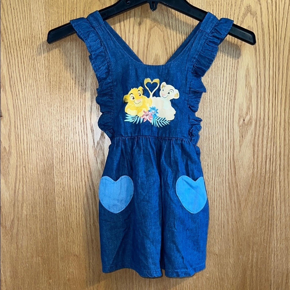 Disney Lion‎ King Denim Jumper Dress Toddler Girls Simba Nala Ruffle Sleeves